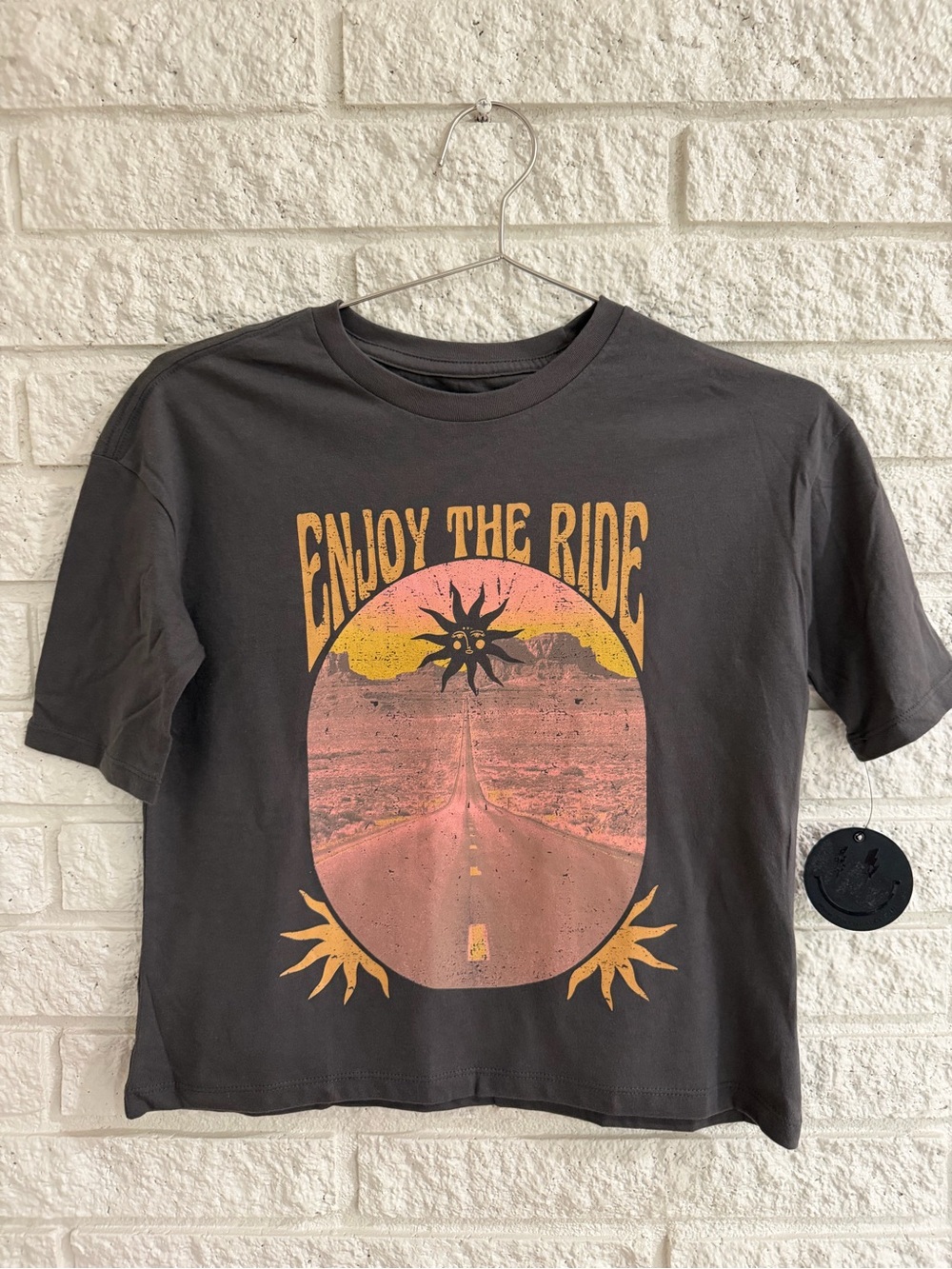 Tiny Whales Kids' 'Enjoy The Ride' Graphic Tee - Black with Pink & Yellow Print